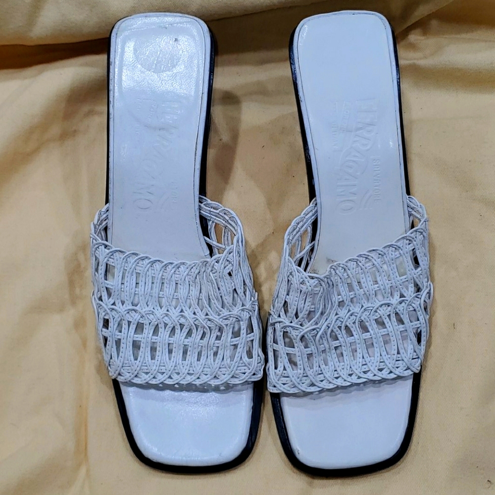 White Ferragamo sandle slip on